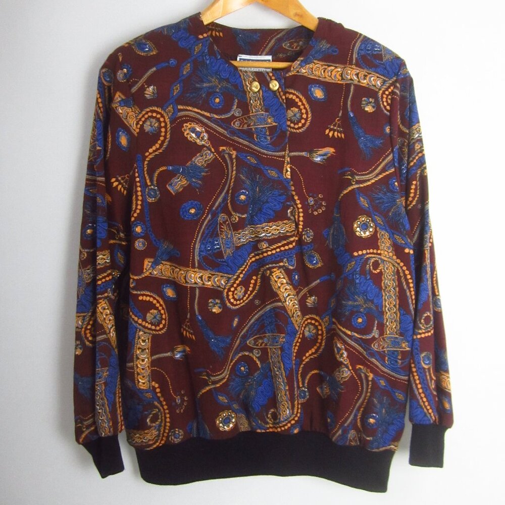 Vtg 90s Cape Cod Sportswear Womens 18 Multicolor Paisley LS Shirt Top Retro